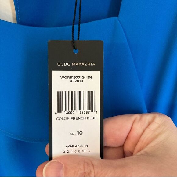 BCBGMaxAzria Maxi Dress Women 10 French Blue Asymmetric Neck Sleeveless NWT!! - Picture 11 of 16